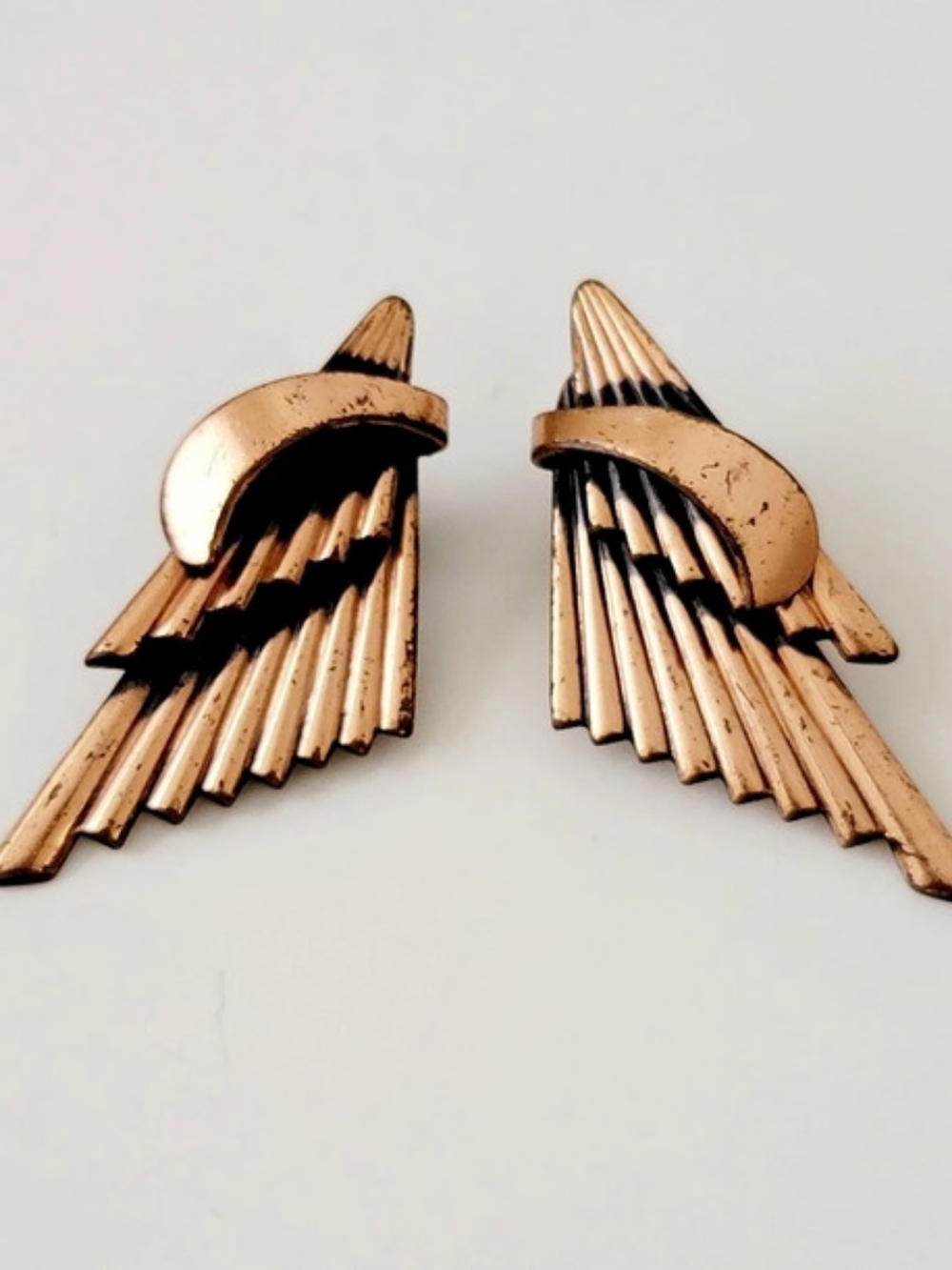 Wing Earrings Copper-tone Vintage Clip Ons